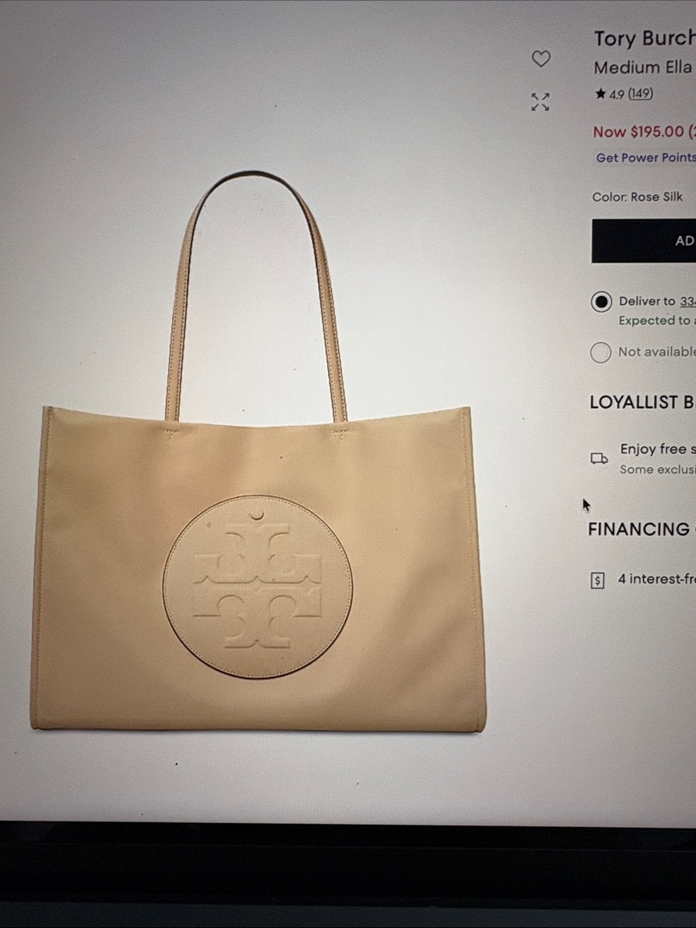 Tory Burch Rose Silk Ella Medium Tote with Embossed Logo
